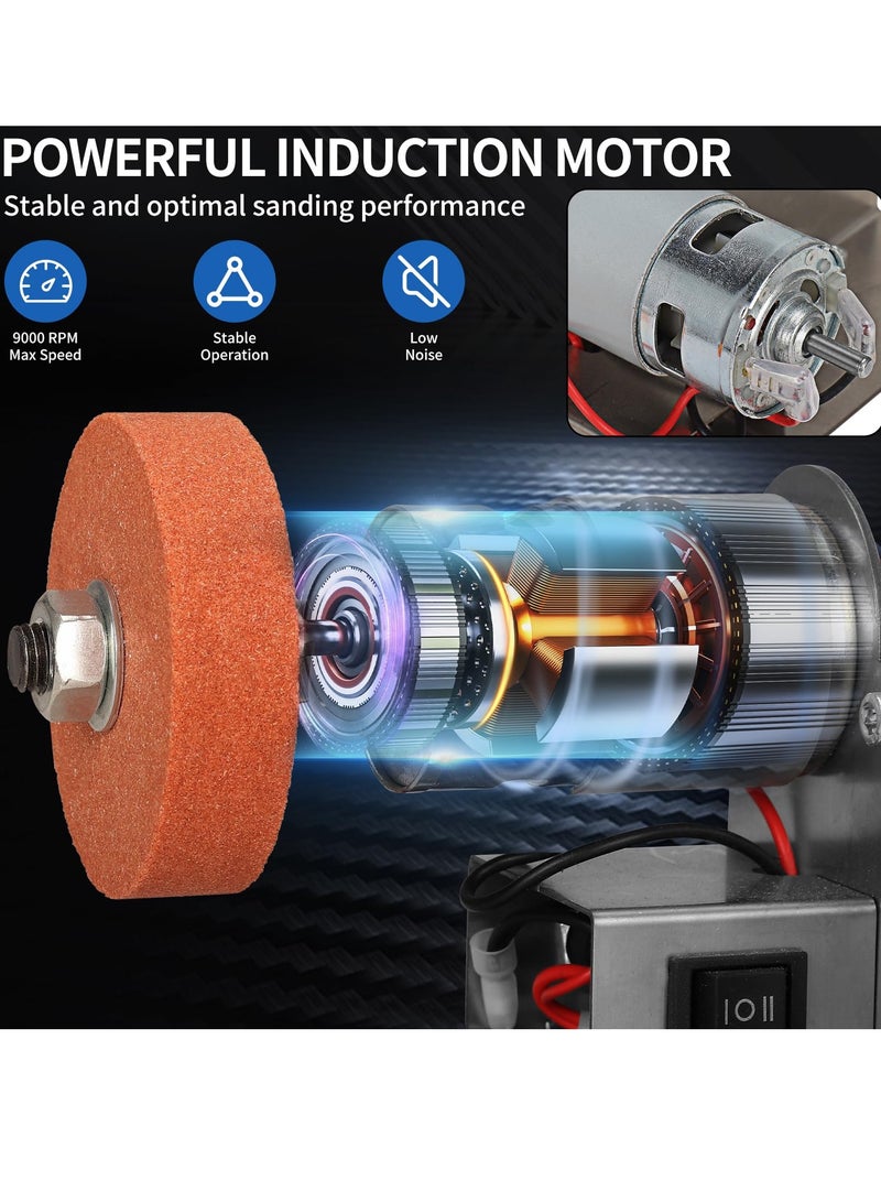 XiuWoo Electric Belt-Sander Portable Sanding Machine Kit, 7 Speed Mini Bench Grinder Sharpener, 15 Degrees for Knife Making Sharpening, Woodworking DIY Crafts Metal Polishing Grinding - Image 5