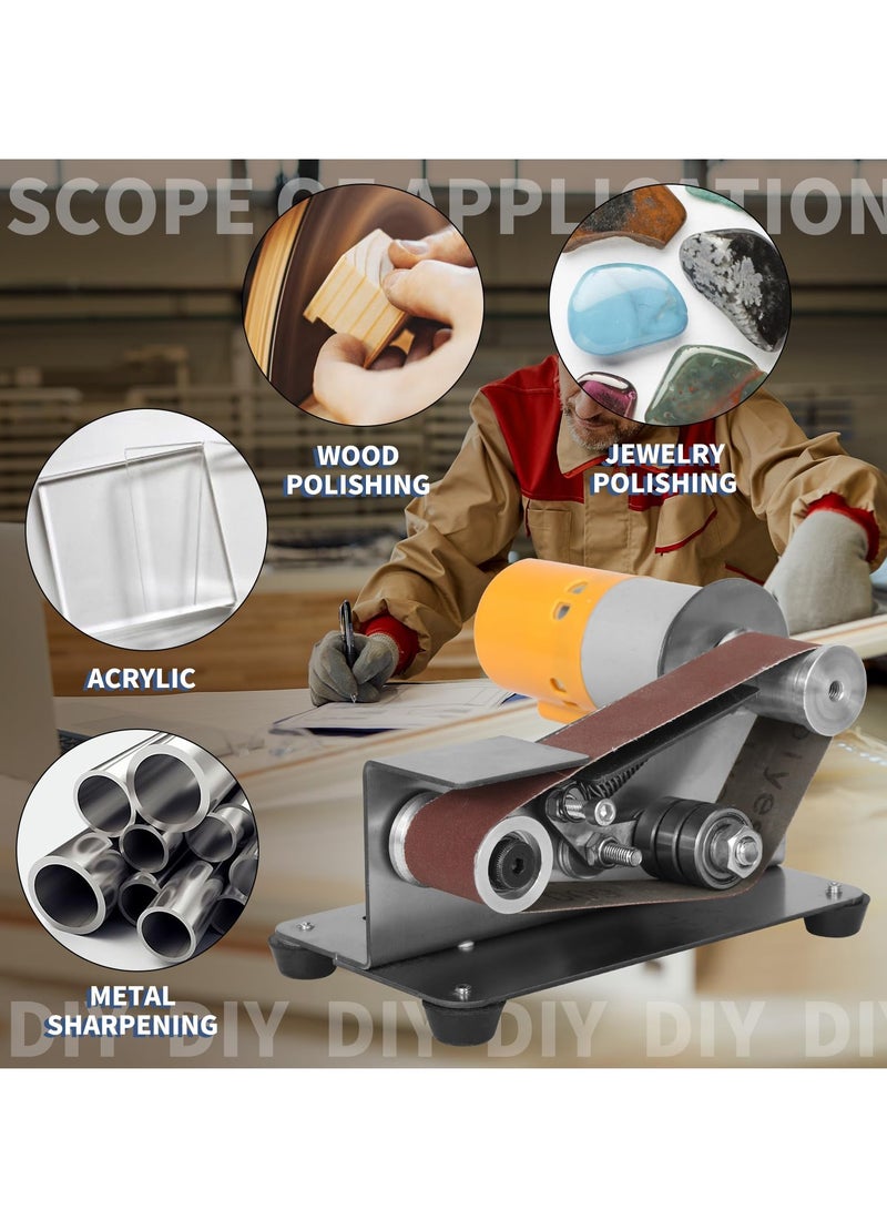 XiuWoo Electric Belt-Sander Portable Sanding Machine Kit, 7 Speed Mini Bench Grinder Sharpener, 15 Degrees for Knife Making Sharpening, Woodworking DIY Crafts Metal Polishing Grinding - Image 2