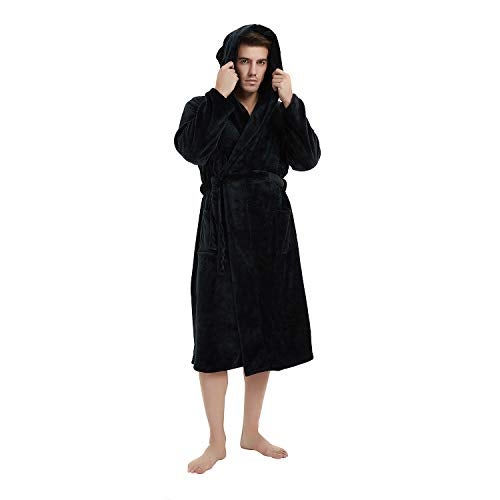 U2SKIIN Mens Fleece Hooded Robe Plush Bathrobe (Black, 2XL/3XL) - Image 1