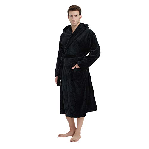U2SKIIN Mens Fleece Hooded Robe Plush Bathrobe (Black, 2XL/3XL) - Image 2