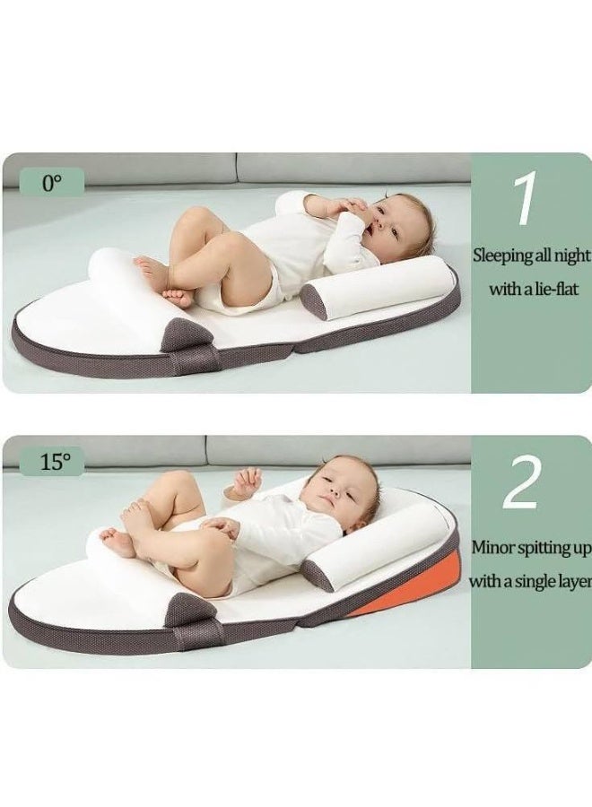 جونيس وسادة إسفين لسرير الأطفال، وسائد الحضانة، وسادة بيوميكانيكية مضادة للقيء، تمنع تسطح الرأس والارتجاع الناتج عن البصق، وسادة رضاعة قابلة لتعديل الارتفاع، مع حواف جانبية تمنع سقوط الرضيع (لون بني) - Image 3
