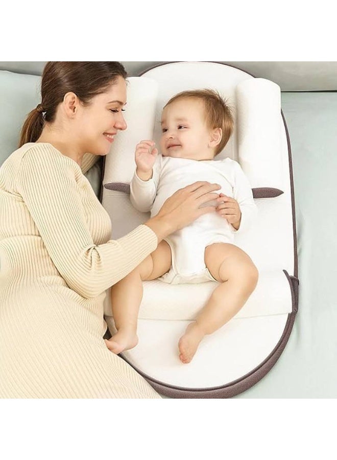 جونيس وسادة إسفين لسرير الأطفال، وسائد الحضانة، وسادة بيوميكانيكية مضادة للقيء، تمنع تسطح الرأس والارتجاع الناتج عن البصق، وسادة رضاعة قابلة لتعديل الارتفاع، مع حواف جانبية تمنع سقوط الرضيع (لون بني) - Image 4