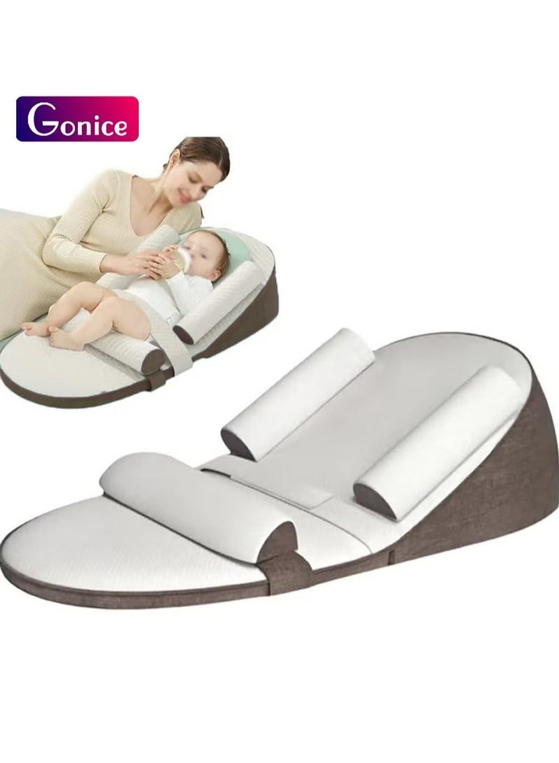 جونيس وسادة إسفين لسرير الأطفال، وسائد الحضانة، وسادة بيوميكانيكية مضادة للقيء، تمنع تسطح الرأس والارتجاع الناتج عن البصق، وسادة رضاعة قابلة لتعديل الارتفاع، مع حواف جانبية تمنع سقوط الرضيع (لون بني) - Image 1