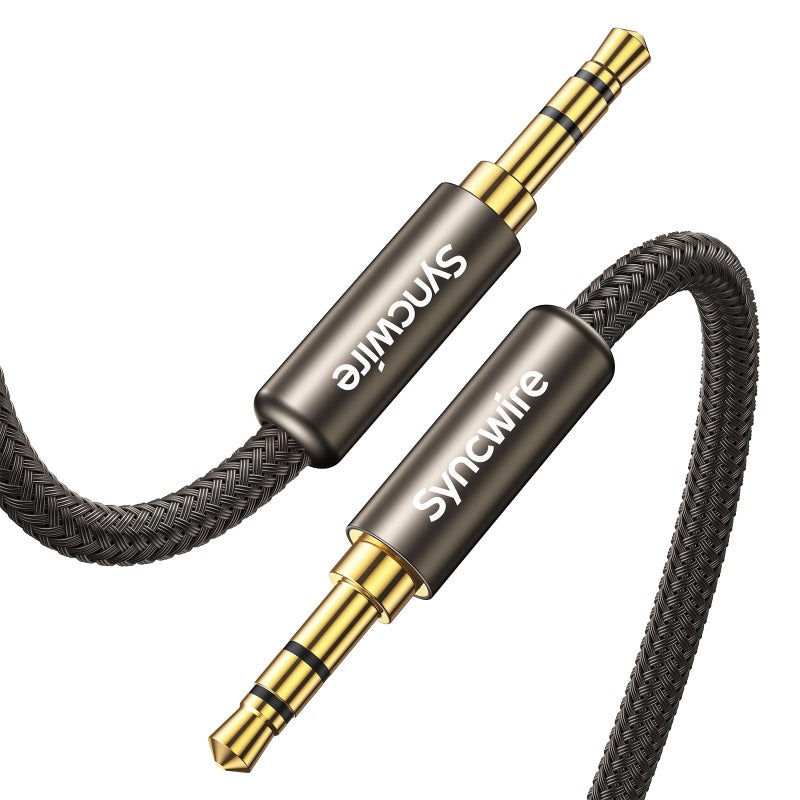 SYNCWIRE 3.5mm Nylon Braided Aux Cable (3.3ft/1m,Hi-Fi Sound), Audio Auxiliary Input Adapter Male to Male Cord for Headphones, Car, Home Stereos, Speaker, iPhone, iPad, iPod, Echo & More â€“ Gold Brown - Image 1