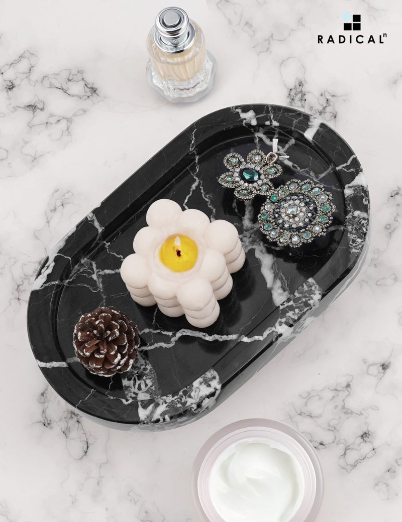 RADICALn Premium Handmade Black Marble Oval Tray with Stand 10 Inch – Vanity & Serving Tray for Coffee Table, Bathroom & Perfume Organizer, Jewelry Display & Home Decor - Image 2