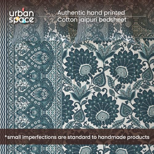 Urban Space 100% Cotton Jaipuri Handblock Premium Printed King Size Bedsheet with 2 Pillow Covers, 240 TC Cotton King Bedsheet (108 x 108 Inches, Morbagh) - Image 3