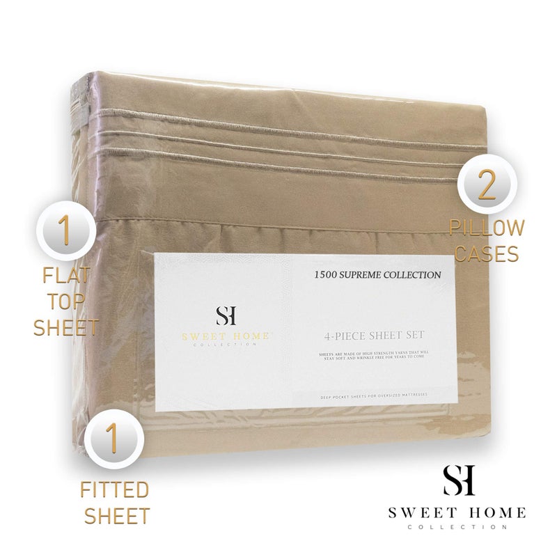 Sweet Home Collectio 1500 Supreme Collection Extra Soft RV Short Queen Sheets Set  Taupe - Luxury Bed Sheets Set with Deep Pocket Wrinkle Free Hypoallergenic Bedding  Over 40 Colors  RV Short Queen Size  Taupe  - Image 5
