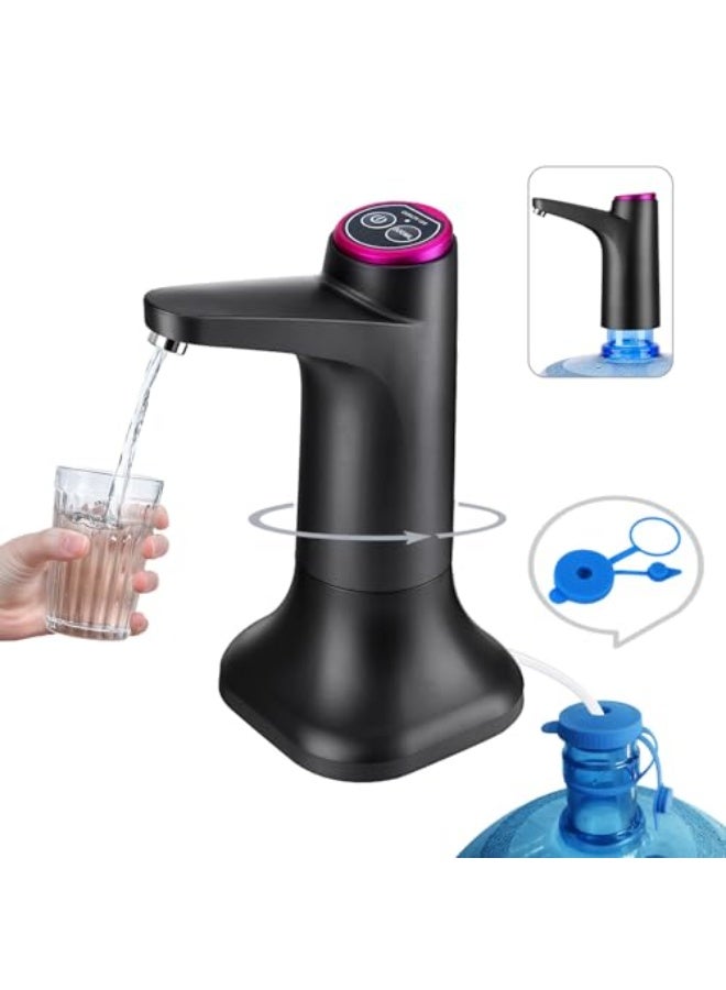HiPiCok 5 Gallon Water Pump, Water Dispenser for 5 Gallon Bottle, USB-C Rechargeable Water Jug Dispenser, Portable Automatic Water Pump for Home, Black - Image 1