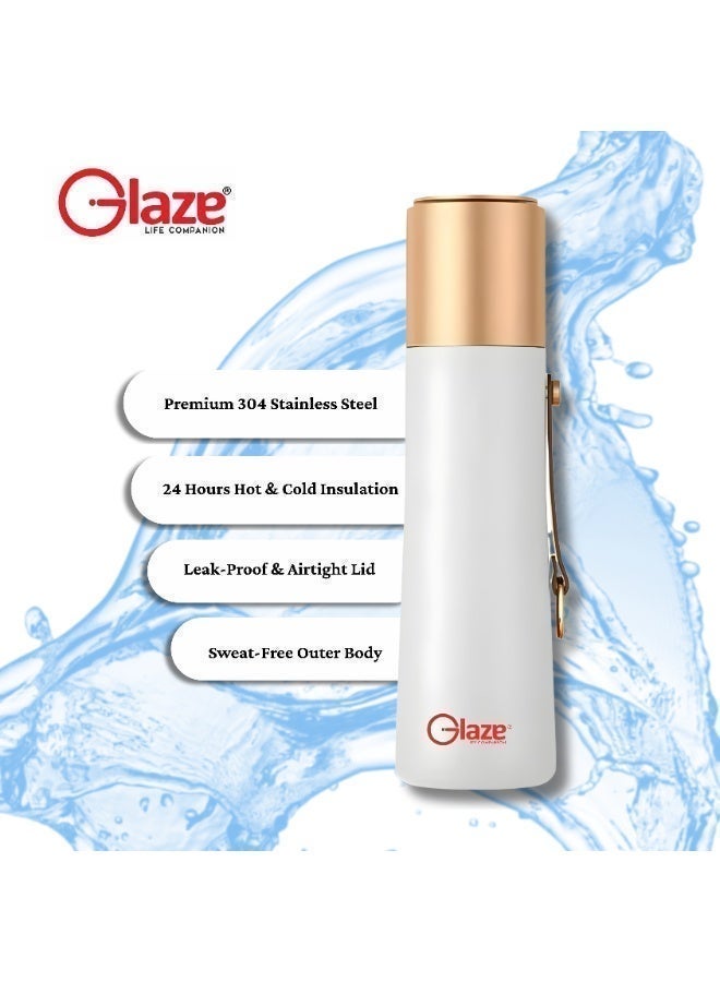Glaze Water Bottle 304 Stainless Steel Vacuum Insulated Hot & Cold Leak-Proof 500ml White - Image 4