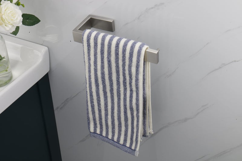 TocTen Hand Towel Holder/Towel Ring - Thicken SUS304 Stainless Steel Bathroom Hand Towel Hanger, 9 Inch Heavy Duty Wall Mounted Towel Rack, Square Hand Towel Bar for Bathroom Hardware (Brush, 9 in) - Image 2