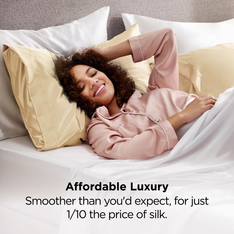 Bedsure King Size Satin Pillowcase Set of 2 - Champagne Gold Silky Pillow Cases for Hair and Skin with Envelope Closure, Similar to Silk Pillow Cases, Gifts for Women Men, 20x36 Inches, 2pcs - Image 5