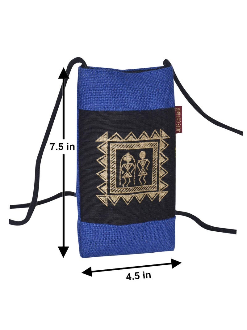 Jute Cottage Eco-Friendly Warli Print Mobile Sling Bag for Girls & Women | 7.5x4.5 in Navy Blue Jute | Handcrafted Sustainable Mobile Holder for Travel, Office, Daily Use - Image 5