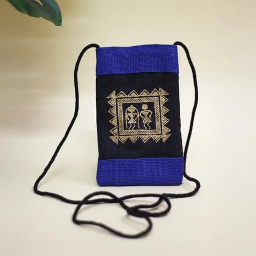 Jute Cottage Eco-Friendly Warli Print Mobile Sling Bag for Girls & Women | 7.5x4.5 in Navy Blue Jute | Handcrafted Sustainable Mobile Holder for Travel, Office, Daily Use - Image 2