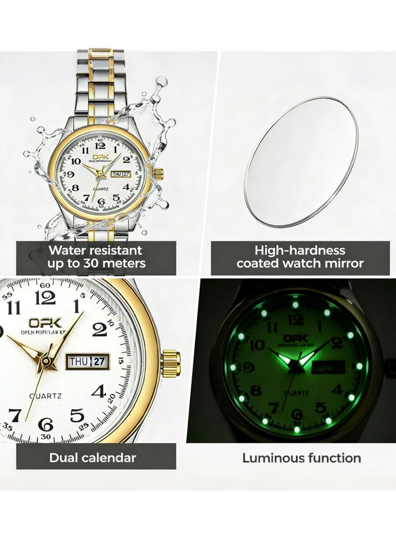 OPK Men Watches Luxury Waterproof Date Clock Male Steel Strap Casual Quartz Watch Sports Wrist Watch Men& Woman, Classic Luminous Analog Watch, Waterproof Business Wristwatch - Image 5
