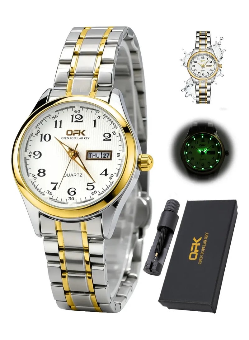 OPK Men Watches Luxury Waterproof Date Clock Male Steel Strap Casual Quartz Watch Sports Wrist Watch Men& Woman, Classic Luminous Analog Watch, Waterproof Business Wristwatch - Image 1