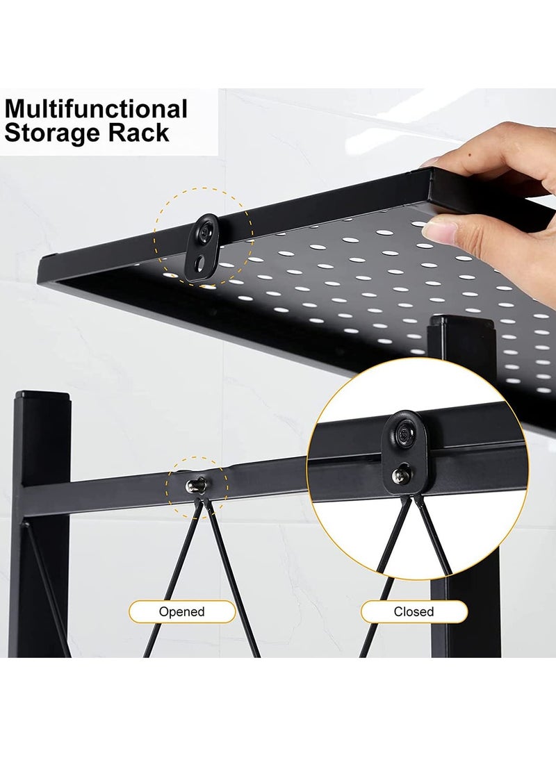 5 Tier Thickened Foldable Storage Rack with Wheels Rack Shelf Organizer, 5 Tier Shelves for Storage, Storage Racks Kitchen Cabinet, Shelf Storage Multipurpose Rack for Living Room Bedroom Kitchen Garage (Black, 5 Tier Storage) - Image 5