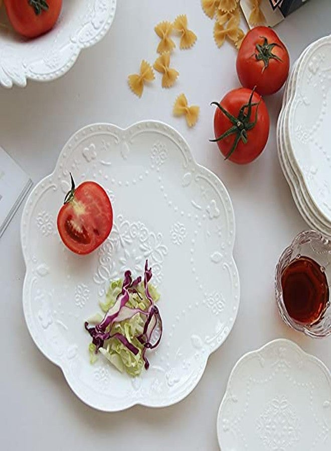 Eplze YBK Tech Elegant Round Embossed Lace Plate, Ceramic Serving Plate for Breakfast Afternoon Tea (White, 6-inch) - Image 3