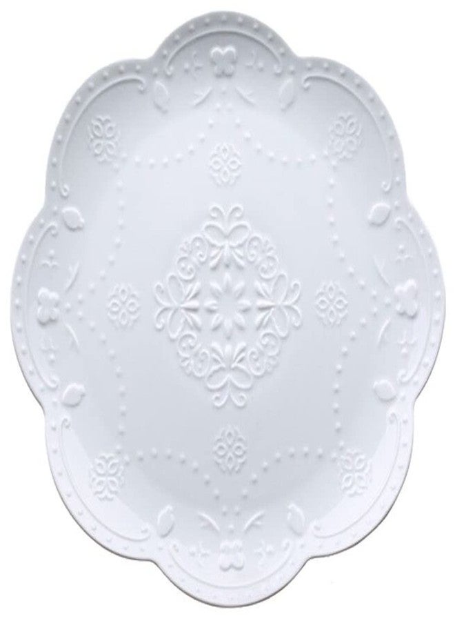 Eplze YBK Tech Elegant Round Embossed Lace Plate, Ceramic Serving Plate for Breakfast Afternoon Tea (White, 6-inch) - Image 1