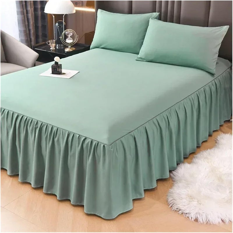 Single Piece Anti Slip Solid Color Bed Skirt Fitted Sheet Bedcover Mattress Protection Cover Bedskirt Pillowcase Bedding(Grren,180x200cm Skirt) - Image 1