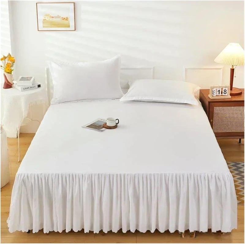 Single Piece Anti Slip Solid Color Bed Skirt Fitted Sheet Bedcover Mattress Protection Cover Bedskirt Pillowcase Bedding(Grren,180x200cm Skirt) - Image 2