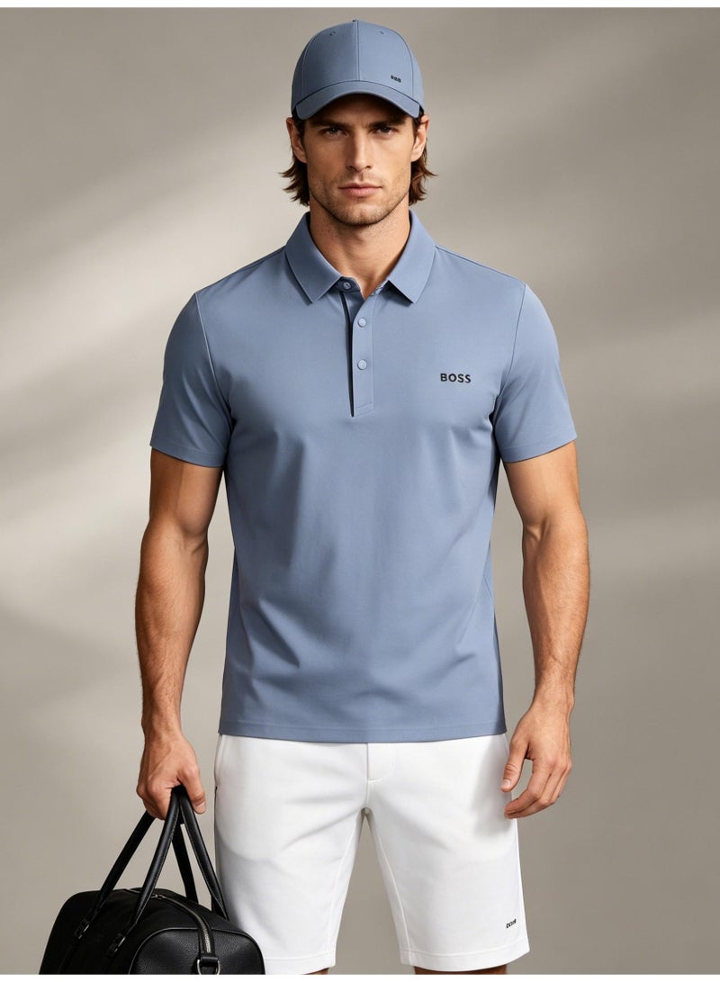 BOSS Men's Short Sleeve Collared Polo Shirt Breathable Sport Casual Daily Wear Top Dusty Blue - Image 3