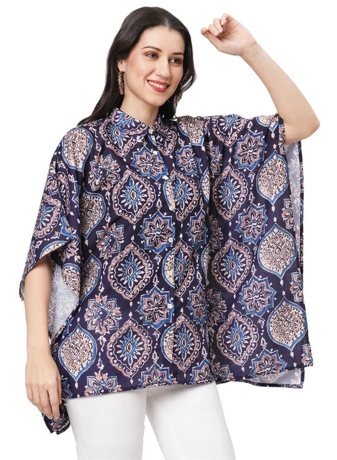 #بي قميص كفتان بطبعة نيلي