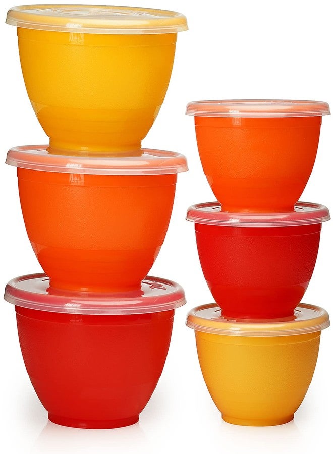 Stephanie Imports Made in USA 6-Piece Set of Prep & Store Plastic Bowls with Clear Lids (BPA-Free and Dishwasher Safe) - Orange, Red and Yellow - Image 1