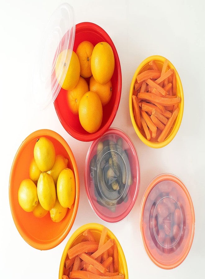 Stephanie Imports Made in USA 6-Piece Set of Prep & Store Plastic Bowls with Clear Lids (BPA-Free and Dishwasher Safe) - Orange, Red and Yellow - Image 4