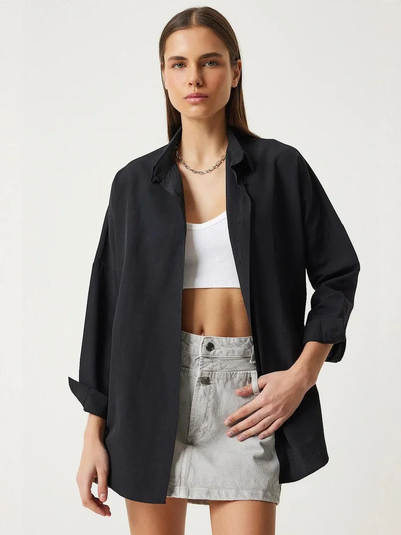 السعادة في إسطنبول ISTANBUL Oversized Poplin Button-Up Shirt with Long Sleeves