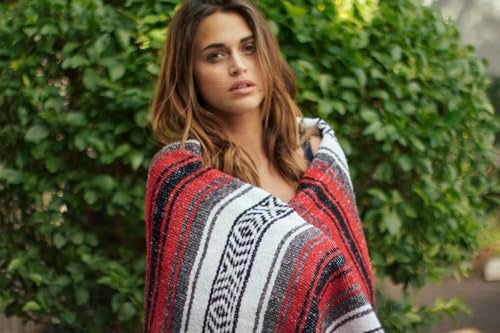 Del Mex Classic Mexican Blanket, Large Authentic Woven Falsa Throw (70"x50"), Artisan Southwest Décor for Beach, Yoga, Outdoors (Red) - Image 2