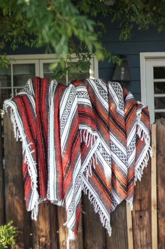 Del Mex Classic Mexican Blanket, Large Authentic Woven Falsa Throw (70"x50"), Artisan Southwest Décor for Beach, Yoga, Outdoors (Red) - Image 4