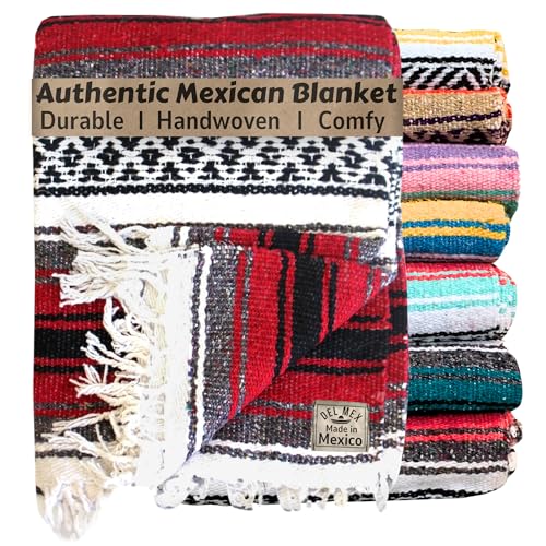 Del Mex Classic Mexican Blanket, Large Authentic Woven Falsa Throw (70"x50"), Artisan Southwest Décor for Beach, Yoga, Outdoors (Red) - Image 1