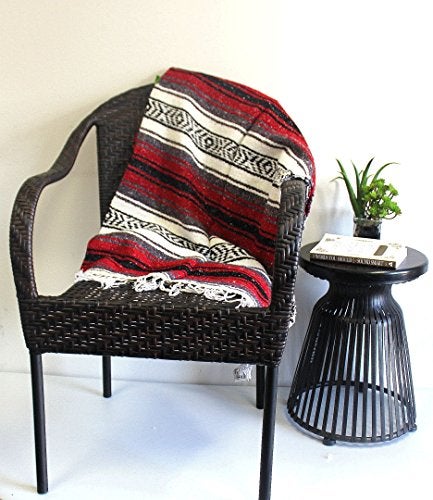 Del Mex Classic Mexican Blanket, Large Authentic Woven Falsa Throw (70"x50"), Artisan Southwest Décor for Beach, Yoga, Outdoors (Red) - Image 5
