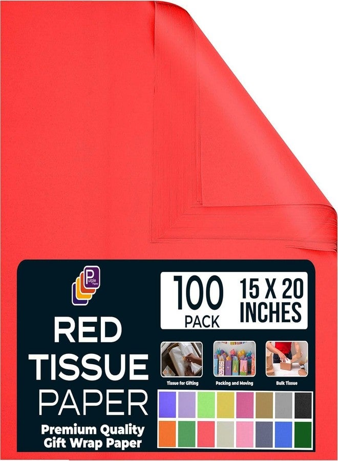 Purple Papers Red Tissue Paper 15"x20" – Pack of 100 Sheets | Bulk Red Tissue Paper for Gift Bags, Wrapping, Crafting & Decorating - Image 1