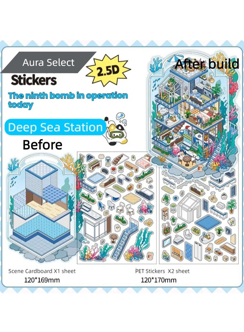  أورا سيليكت مجموعة ملصقات مشاهد غامرة بتقنية البعدين والنصف للأطفال: ملصقات شفافة قابلة لإعادة الاستخدام + لوحات خلفية ثلاثية الأبعاد | أفكار إبداعية، تدريب على التركيز وتخفيف التوتر | هدية تعليمية بدون شاشات (موضوع واحد مع ملقط) - Image 2