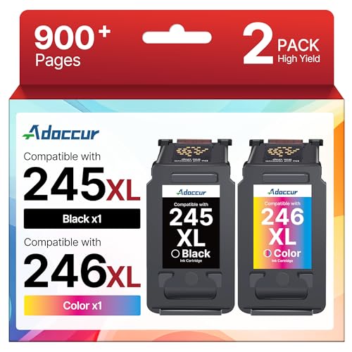 Adoccur PG-245 XL/CL-246 XL Ink Value Pack (2 Cartridges) Replacement for Canon 245XL 246XL Combo Pack 245XL Ink Cartridge Compatible with Pixma TS202/TR4520/MG2525/TS3322/TS3320/MG2522/TS302/MG2520/MX490 - Image 1