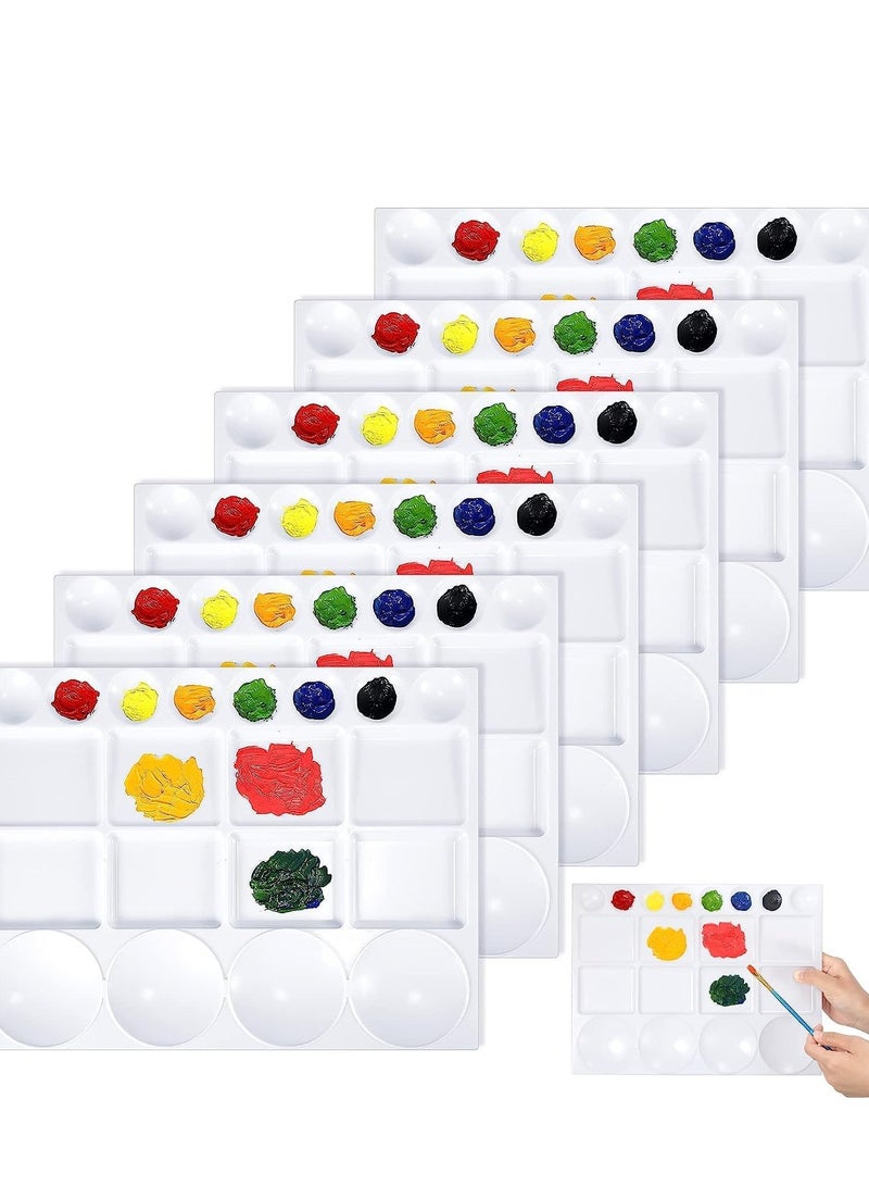 6 Pcs Plastic Tray Palette Oil 20 Well 13 x 10 Inches Watercolor  White Paint for Kids to Acrylic Students - Image 1