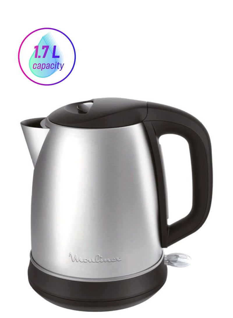 Moulinex Subito Selecet Electrical Kettle, Silver, Large Capacity Water Boiler, Stainless Steel 1.7 L 2400 W BY550D27 Silver/Black - Image 1