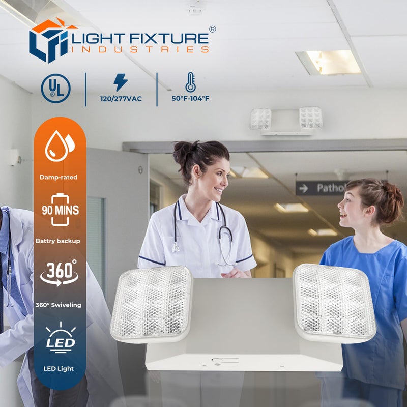 Light Fixture Industries LFI Lights - UL Certified - Hardwired LED Standard Emergency Light - Square Head - EL2WBB - Image 2