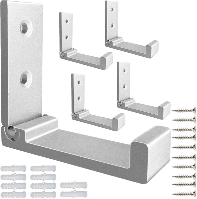 ZEYU Folding Coat Hooks, 5Pcs Wall Hooks for Hanging Coat Towel Hooks Hardware Heavy Duty Aluminum Alloy Headphone Holder Hooks No Rust Wall Mounted with Screws for Hat, Bags, Fitness Equipment (Silvery) - Image 1