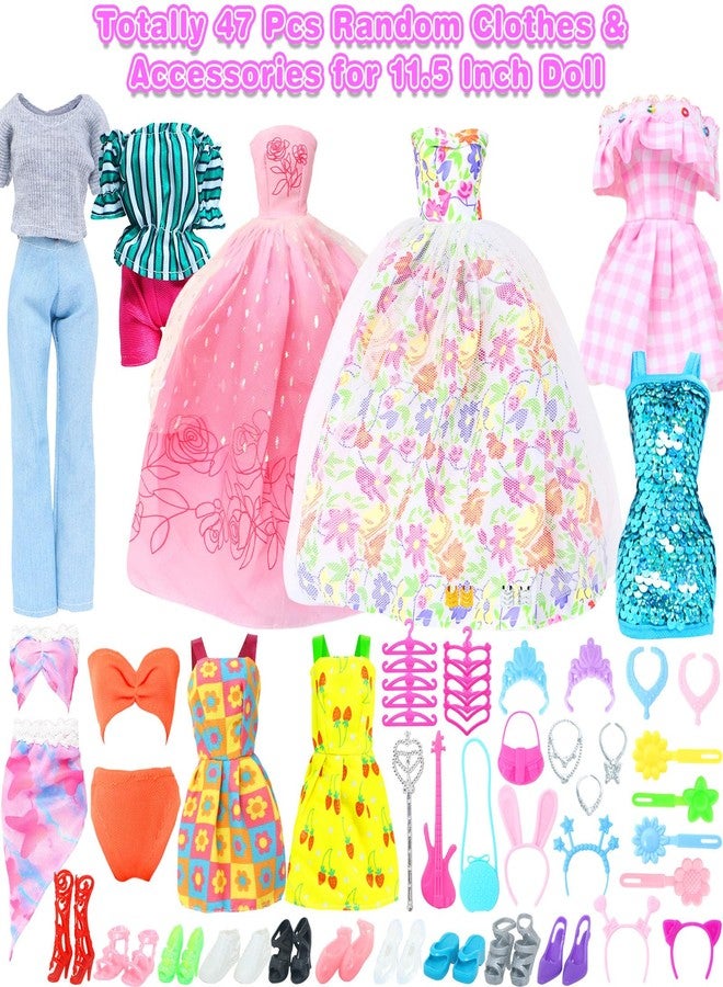BJDBUS 50 Pcs Doll Clothes and Accessories, 2 Wedding Gowns 4 Fashion Dresses 2 Tops 2 Pants Outfits 2 Swimsuits Bikini 10 Shoes 10 Hangers 17 Accessories Stuffers for 11.5 inch Girl Doll - Image 2