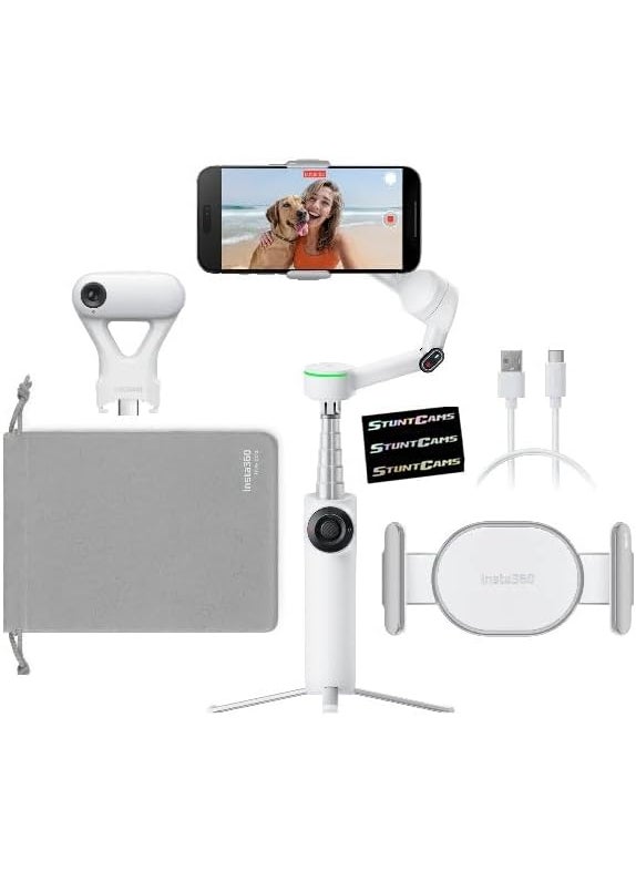 Insta360 - Insta360 Flow 2 PRO Gimbal Stabilizer for Smartphone AI Tracker Bundle 3Axis Stabilization Builtin Tripod Deep Track 40 Auto Tracking Phone Stabilizer Creator White - Image 1