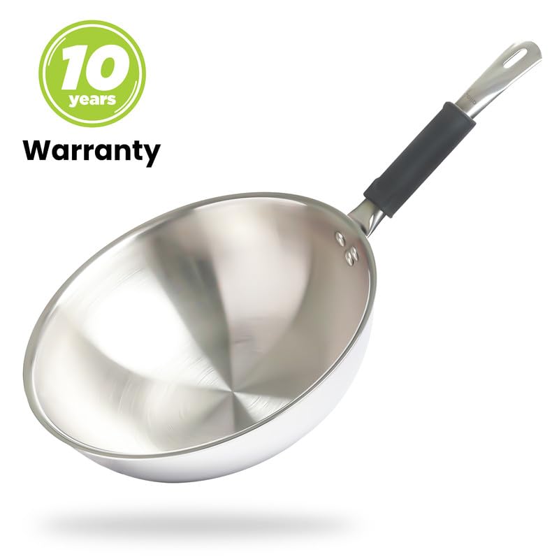 Allo Triply Stainless Steel Wok For Deep Fry/Stir Fry/Dry Veg/Sauté/Chinese Wok Cooking/Noodles Induction Friendly Naturally Non-Stick | 10 Years Warranty, 24Cm, 2.7 Litre,Silver - Image 4