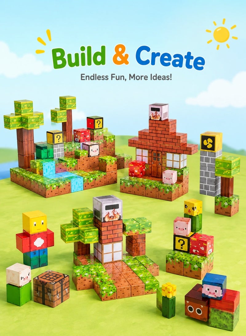 Silkja 75PCS Magnetic Building Blocks for Kids 3+ | Pixel Style Magnetic Cubes Construction Set | STEM Educational Building Toy for Creative Play, Fine Motor Skills, Boys & Girls - Image 1