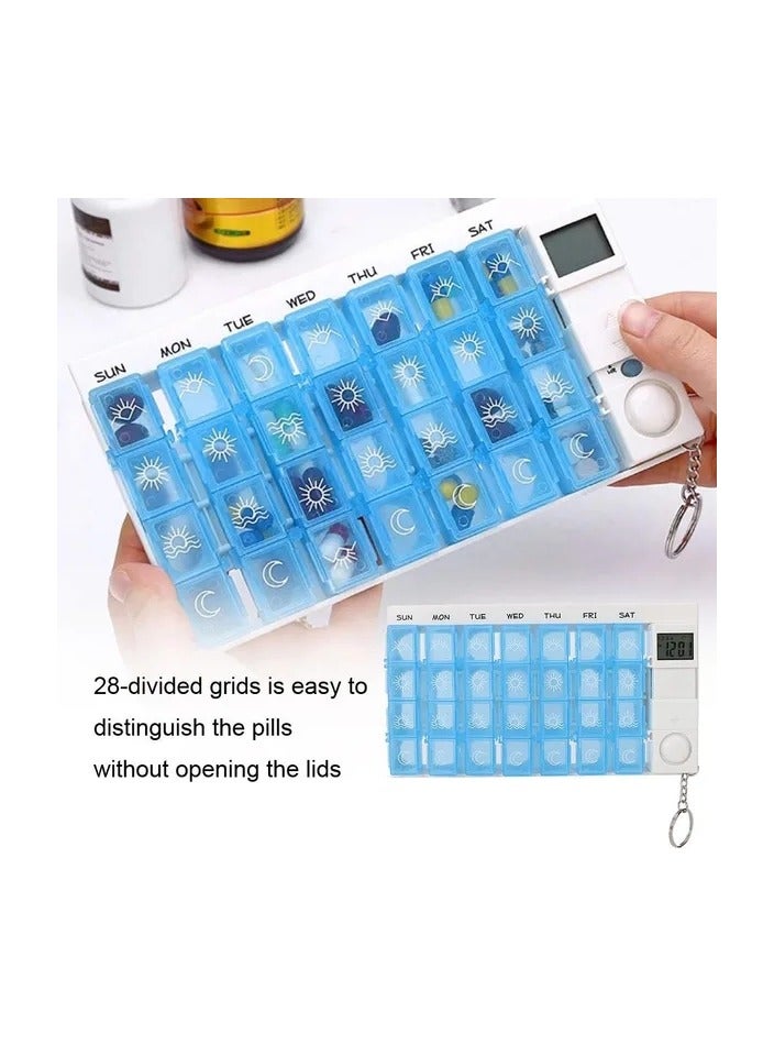 1-Piece 28 Grids Weekly Portable Medicine Tablet Pills Storage Box,Candy Organizer Case With Remider - Image 1