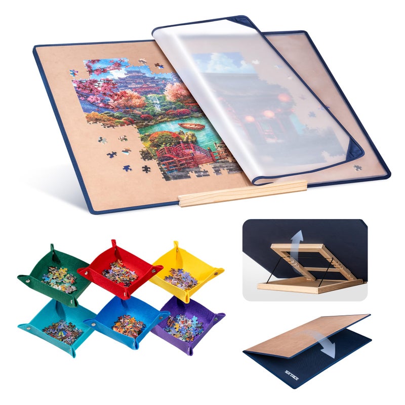 Tektalk Foldable Jigsaw Puzzle Board with 3 Angle Adjustable Bracket/Stand, Lightweight Portable Puzzle Mat with Dustproof Cover for Puzzle Storage Saver, Non-Slip Surface, Up to 1500 Pieces - Khaki - Image 1