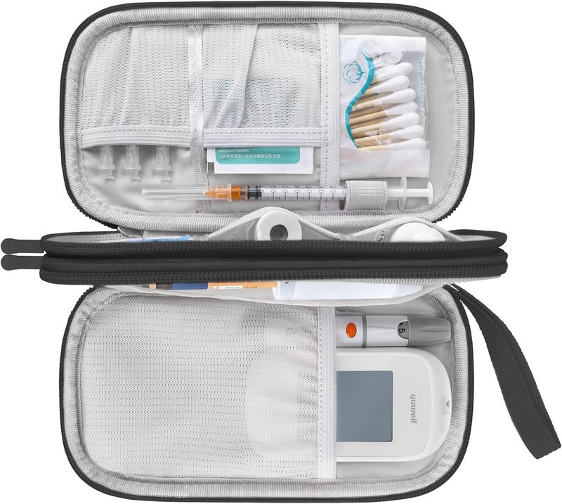 Elonbo Diabetic Supplies Storage Bag Portable Glucose Meter Carrying Case Insulin Pen and Medication Travel Case for Glucose Meters Insulin Pen Test Strips Lancets Syringe Small Ice Pack Black - Image 1