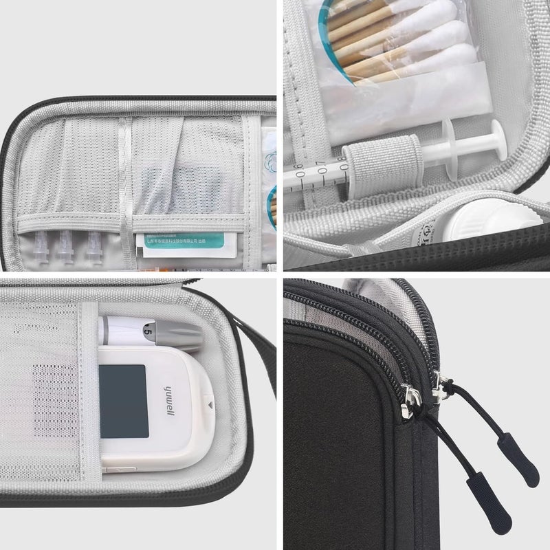 Elonbo Diabetic Supplies Storage Bag Portable Glucose Meter Carrying Case Insulin Pen and Medication Travel Case for Glucose Meters Insulin Pen Test Strips Lancets Syringe Small Ice Pack Black - Image 4