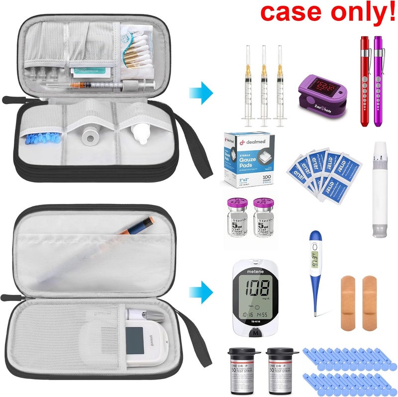 Elonbo Diabetic Supplies Storage Bag Portable Glucose Meter Carrying Case Insulin Pen and Medication Travel Case for Glucose Meters Insulin Pen Test Strips Lancets Syringe Small Ice Pack Black - Image 2