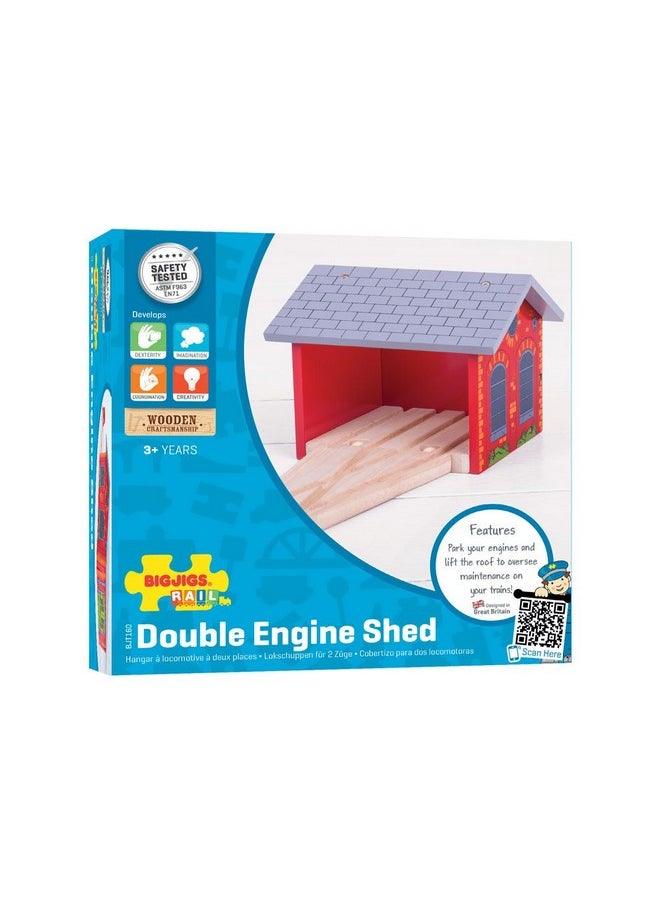 Bigjigs Rail Bigjigs Rail, Double Engine Shed, Wooden Toys, Bigjigs Train Accessories, Wooden Train Shed, Train Toys, Wooden Shed, Wooden Toys for 3 4 5 Year Olds  - Image 3